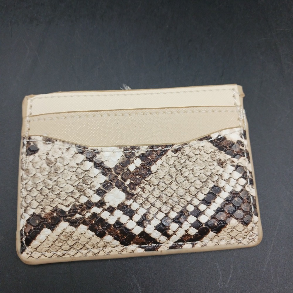 Unbranded Card Case Holder Vegan leather Faux snakeskin 3 slot small Ivory